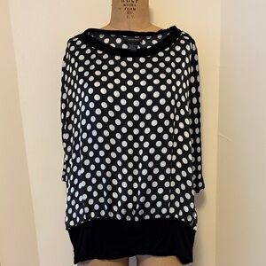 Spense Polka Dot Boatneck satin Top - Black & White